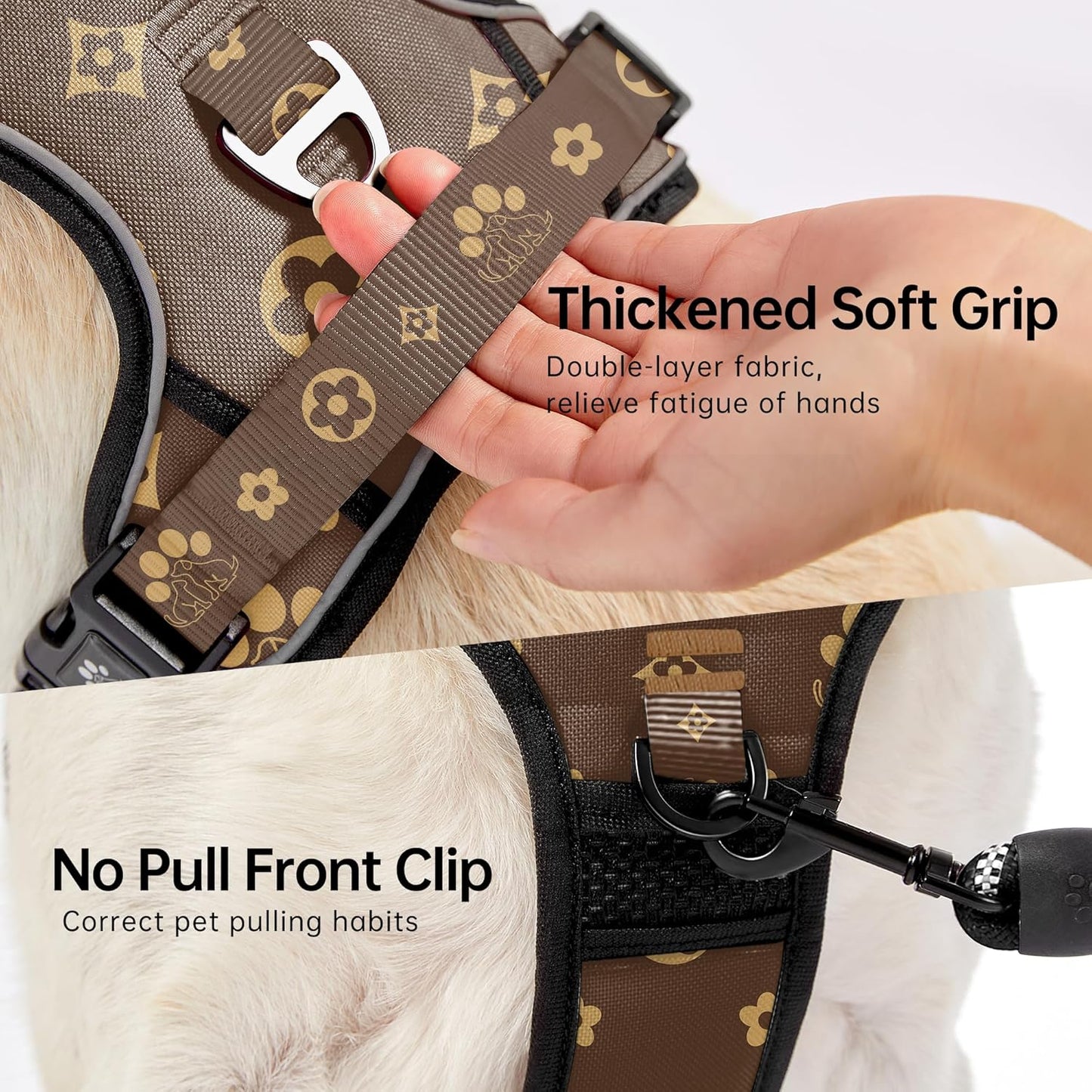 NESTROAD No Pull Dog Harness,Adjustable Oxford Dog Vest Harness with Leash,Reflective No-Choke Pet Harness with Easy Control Soft Handle for Small Dogs(Small,Dark Brown)