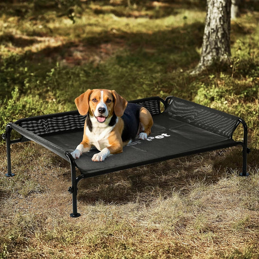 Gardner Pet Elevated Dog Bed for Medium Size Dog, Outdoor Raised Bed Waterproof Portable Cooling Cot Pet Hammock Bed with 3-Sided Guardrail, Breathable Mesh, Black, 42 Inches