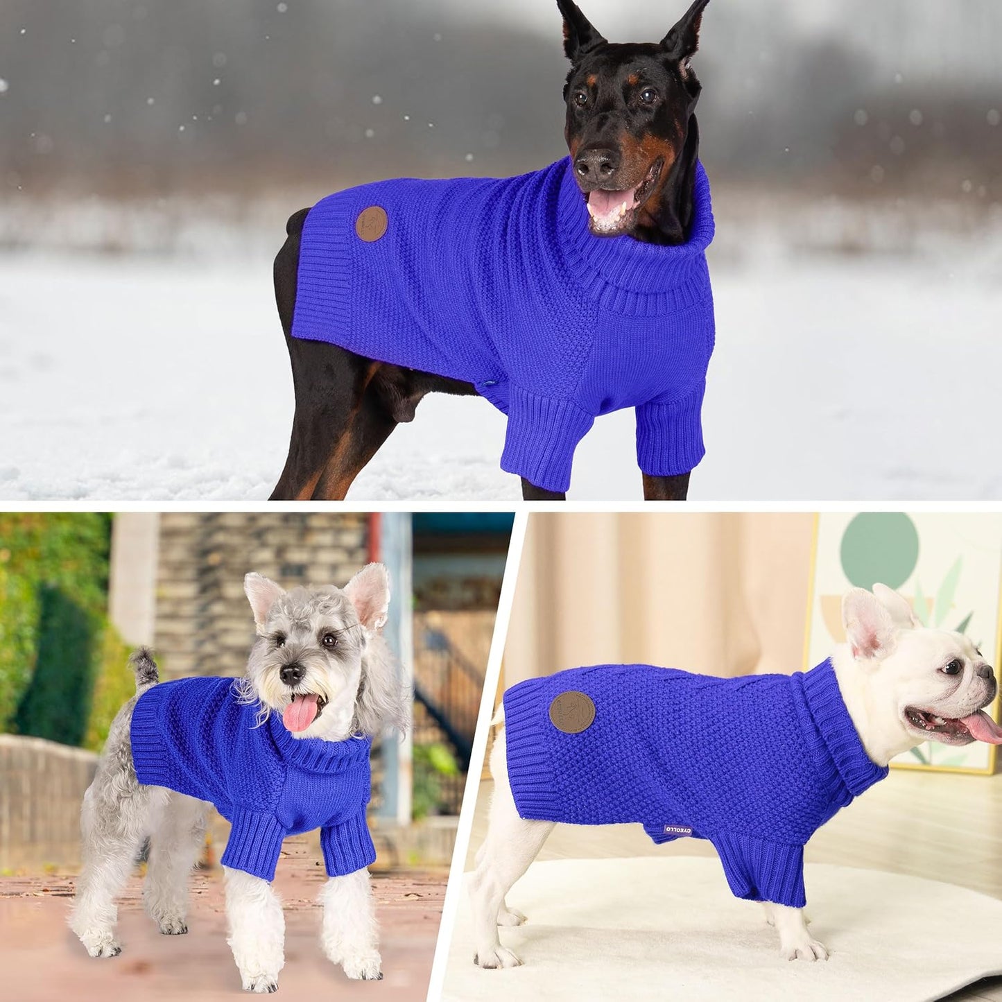 cyeollo Dog Sweater Pullover Turtleneck for Large Dogs, Classic Knitwear Fall Winter Cold Weather Dog Clothes Warm Pet Apparel Small Medium Large Doggie Sweaters, Royal Blue 2XL