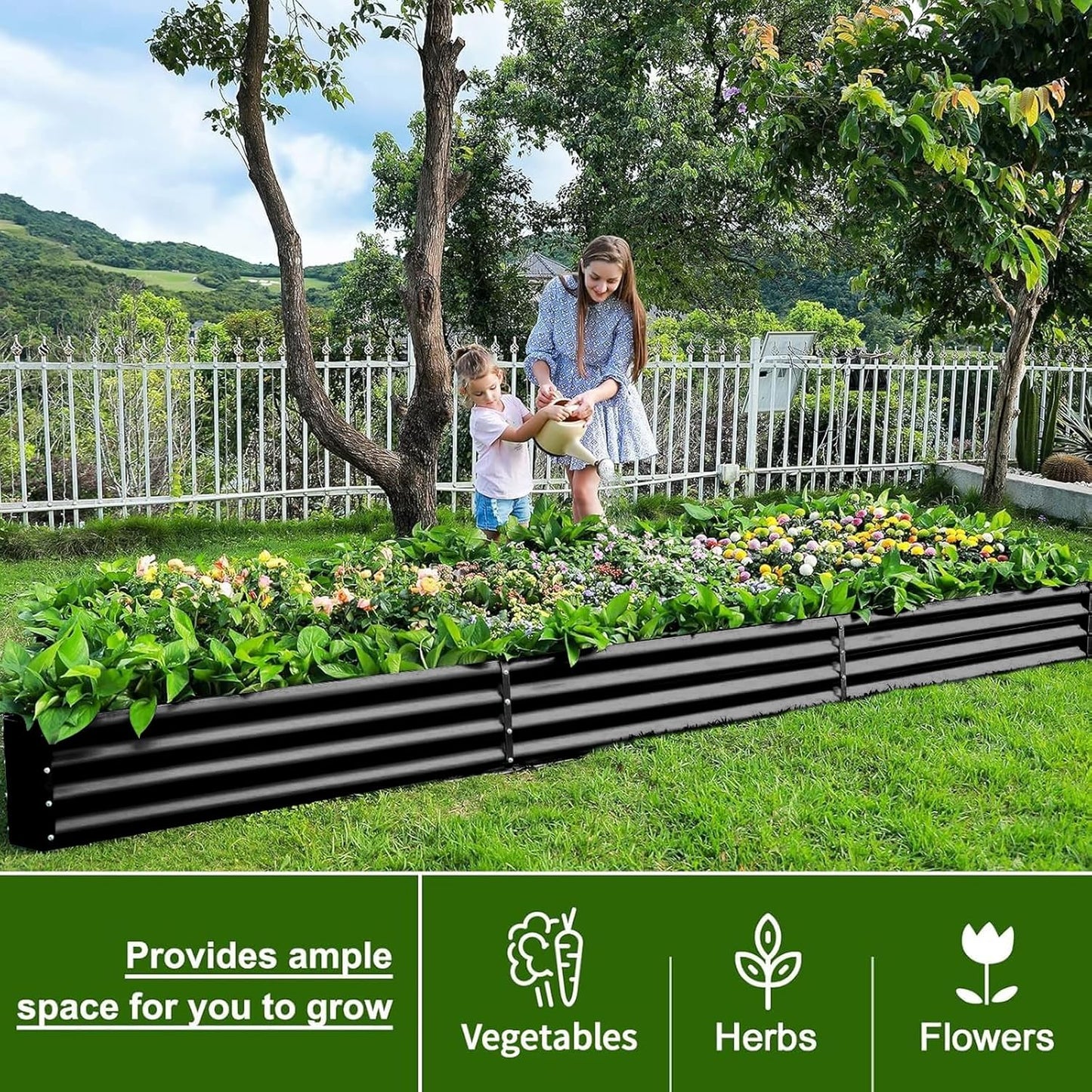 Land Guard 12×4×1ft Galvanized Raised Garden Bed Kit for Vegetables 2 Pack, Galvanized Super Large Metal Planter Raised Garden Boxes Outdoor (Gray)