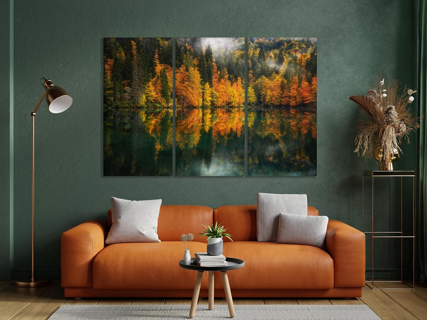 Nature Wall Art Prints - Ocean Forest Mountain Lake Canvas Landscapes - Small to Extra Large Living Room Bedroom Kitchen Bathroom Décor (Autumn by the Lake, 55L" x 83W"- 3 Panels)