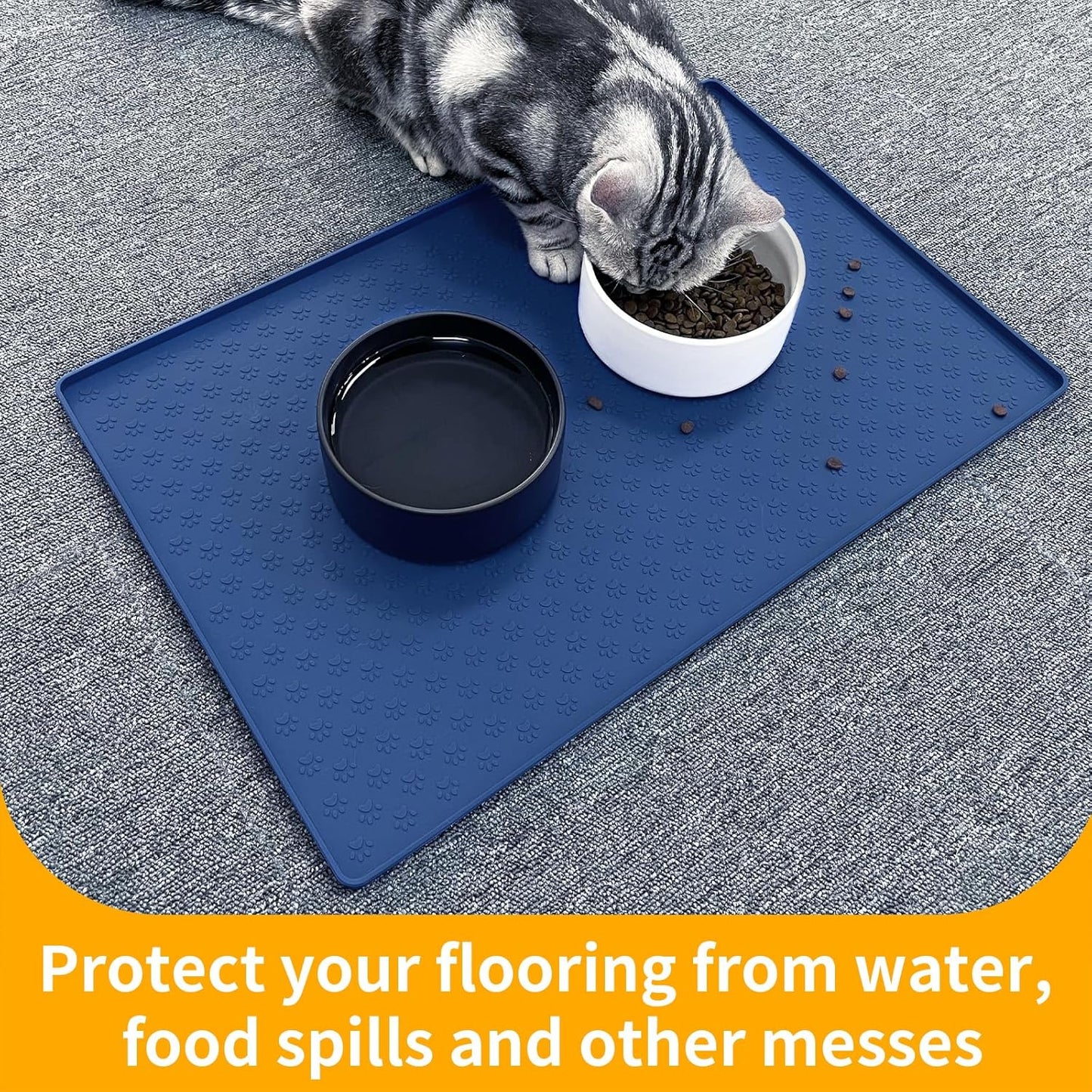 Ptlom Silicone Pet Placemat for Dog and Cat, Waterproof Anti-Slip Pet Feeding Bowl Mats for Food and Water, Small Medium Large Tray Mat Prevent Residues from Spilling to Floor, Navy Blue, 31.5" 23.6"