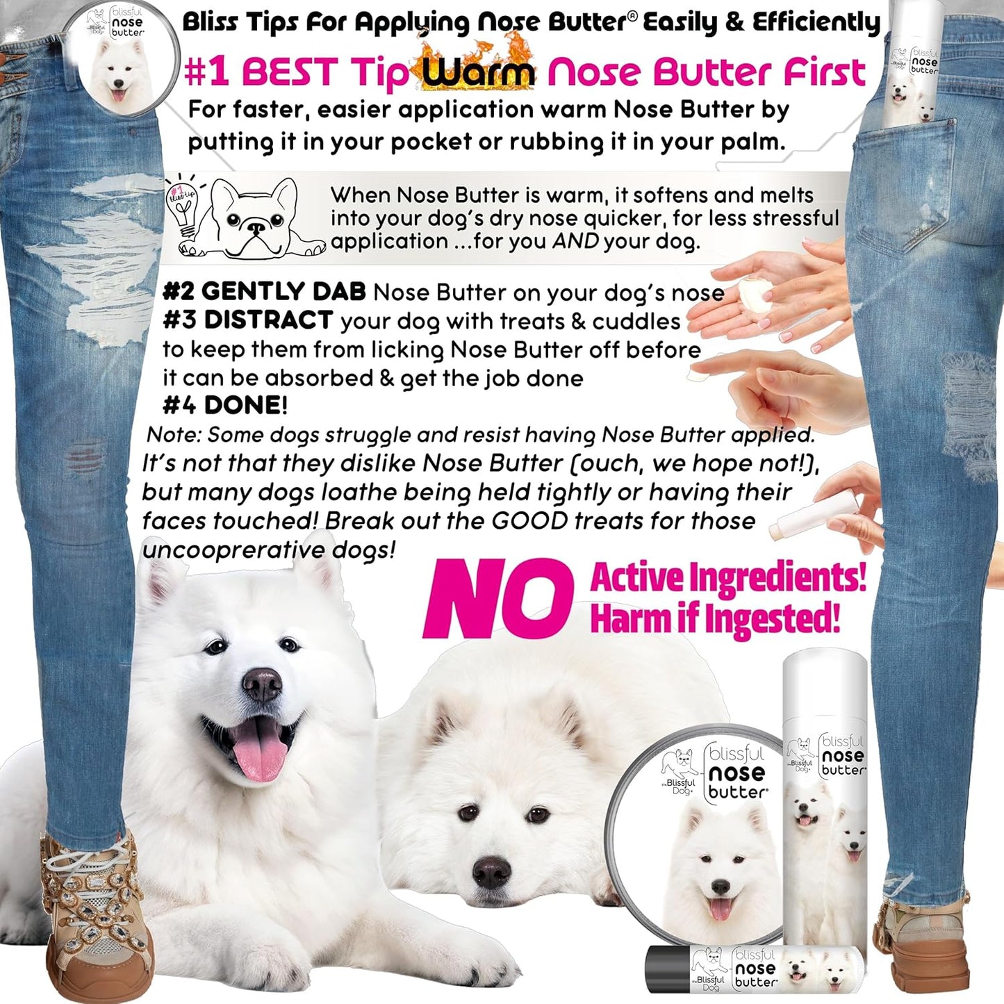 The Blissful Dog Samoyed Unscented Nose Butter - Dog Nose Butter, 0.15 Ounce