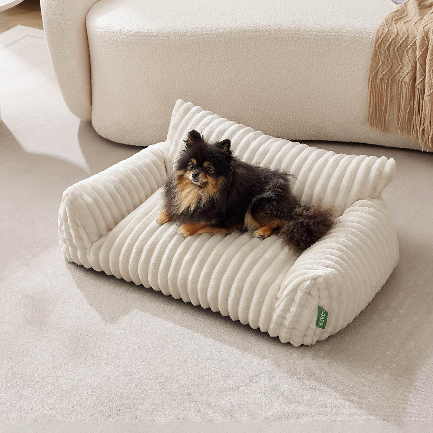 Cute Couch Bed for Pets, Supportive Cat Sofa for Indoor Cats, Medium Dog Sofa Bed for Medium Dogs, Cream, 30 inches