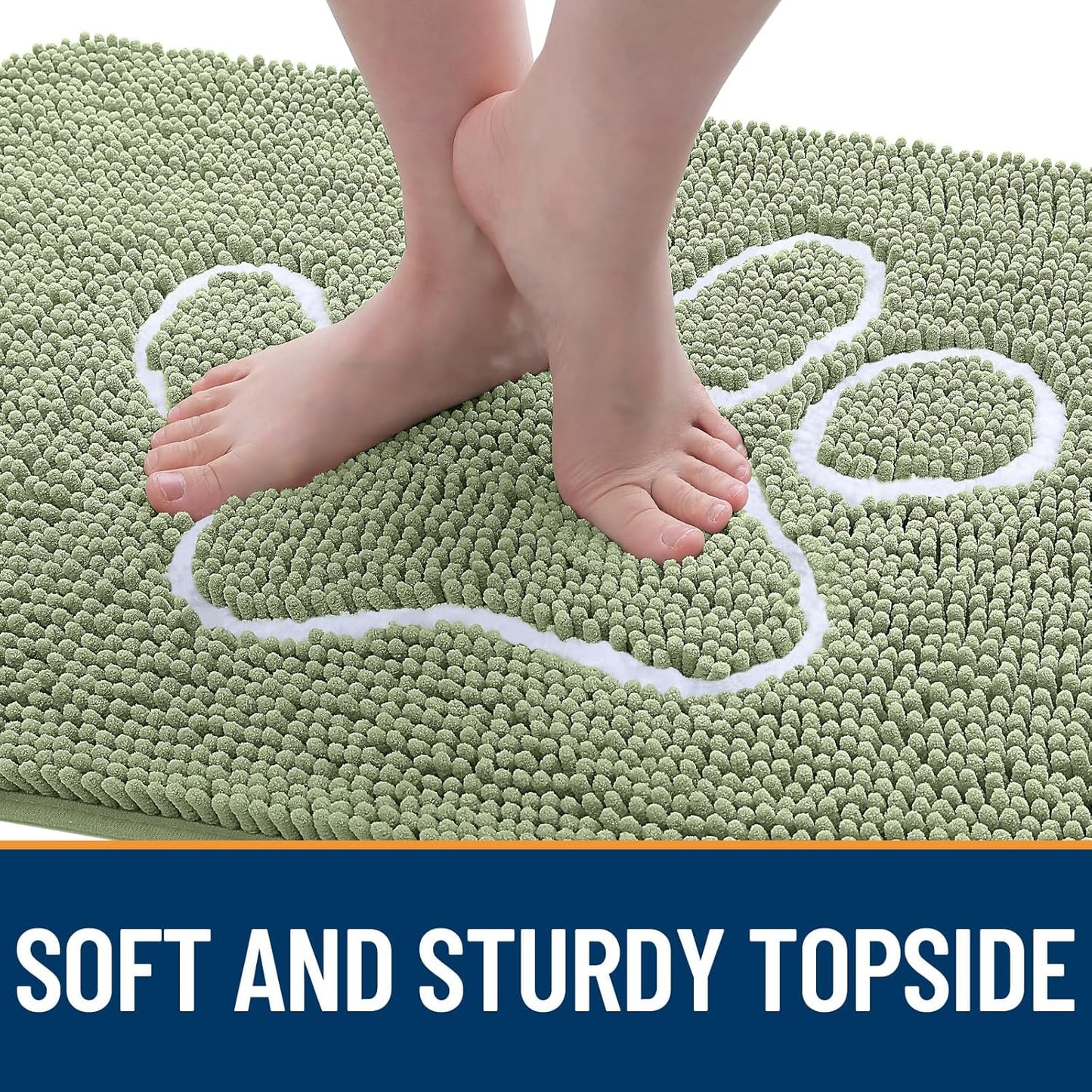 OLANLY Door Mat for Muddy Dog Paws 59x35, Ultra Absorbent Chenille Mud Doormat with Paw Print Design, Non-Slip Washable Doormat for Indoor Entryway, Quick-Dry Pet Bed Mats for Dirty Dogs, Sage Green