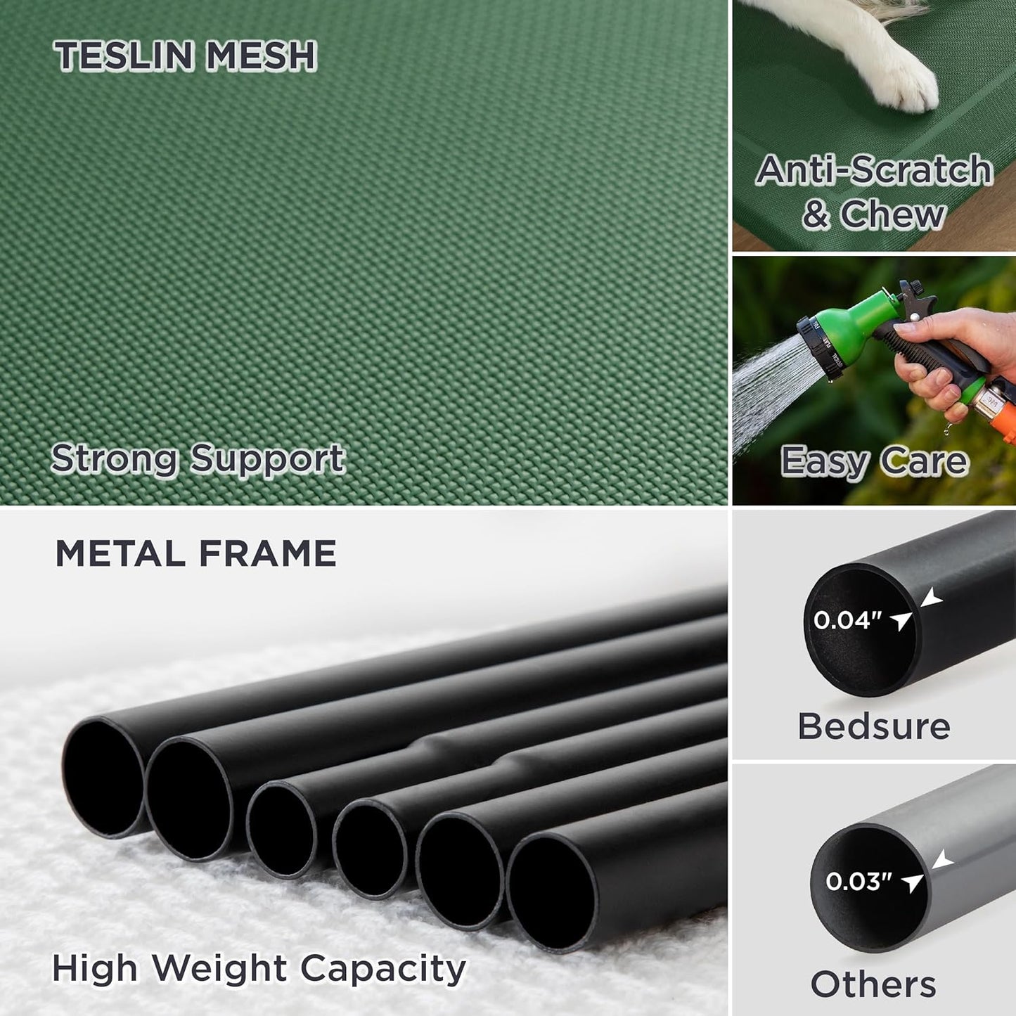 Bedsure Outdoor Elevated Dog Bed Large Sized Dog, Portable Indoor & Outdoor Cooling Raised Cot Pet Hammock Bed with Skid-Resistant Feet, Frame with Breathable Mesh, Green, 49 inches