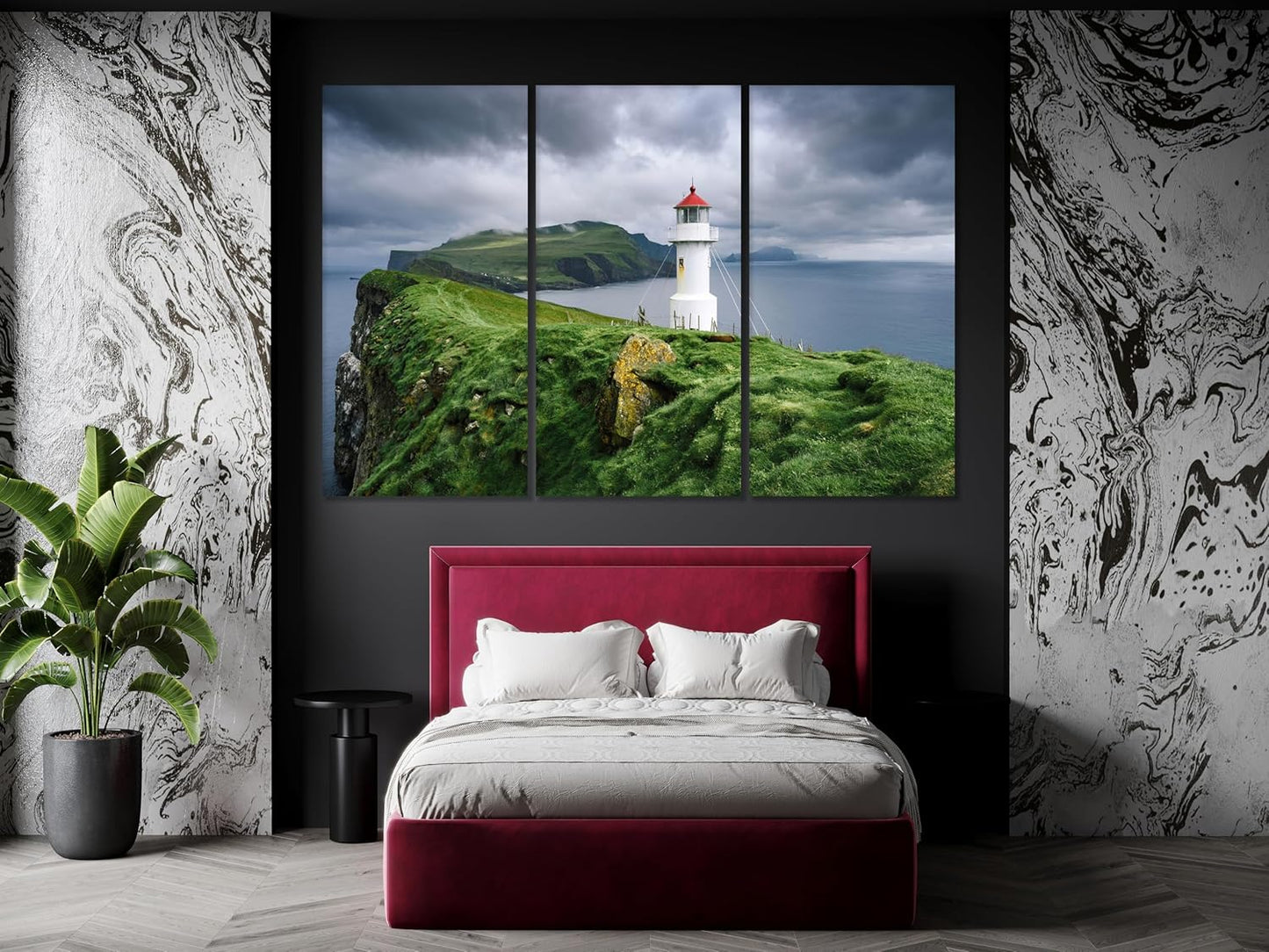 Nature Wall Art Prints - Ocean Forest Mountain Lake Canvas Landscapes - Small to Extra Large Living Room Bedroom Kitchen Bathroom Décor (Stormy Sky Lighthouse, 28L" x 41W")