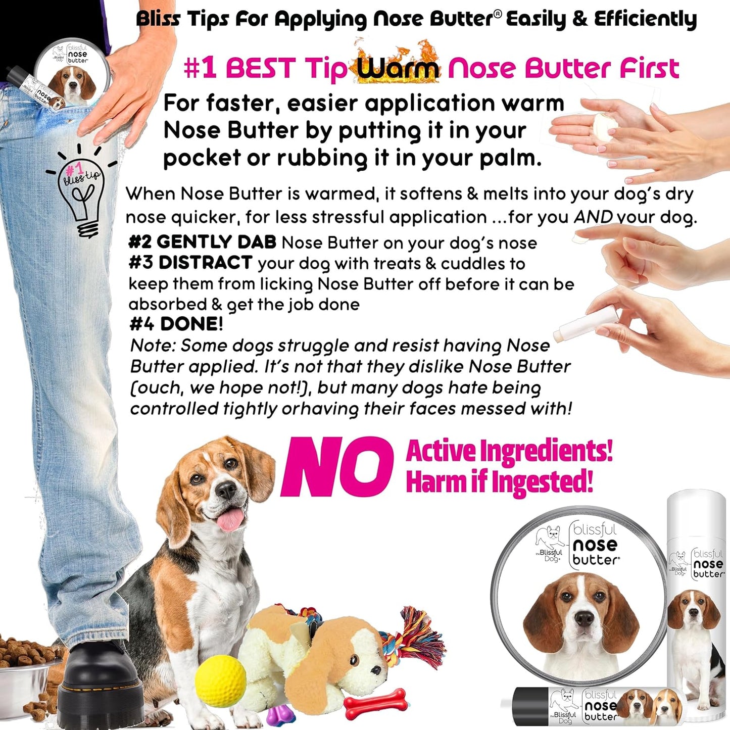 The Blissful Dog Beagle Nose Butter for Dry, Cracked Skin, Lick-Safe Dog Nose Balm with Moisturizing Shea Butter, Almond, Olive, and Essential Oils, Pet Supplies, Uncented, 0.15 oz.