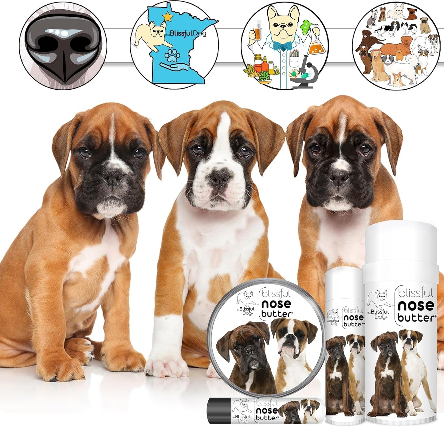 The Blissful Dog Boxer Duo Nose Butter, Versatile Dog Nose Balm for Dry Nose, Handcrafted Nose Moisturizer, Easy-to-Apply Dog Essentials, Unscented, 2 oz.