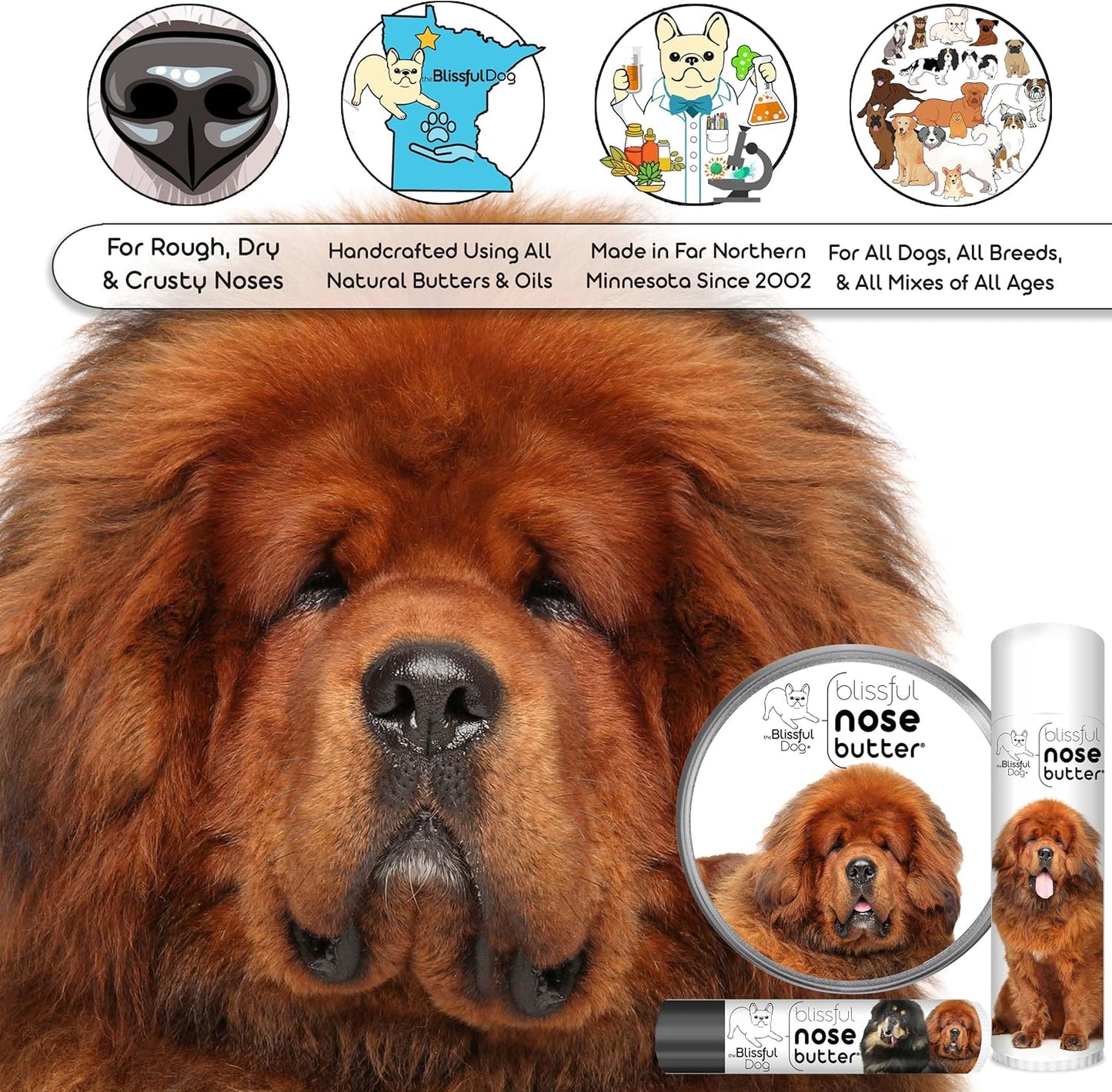 The Blissful Dog Tibetan Mastiff Unscented Nose Butter - Dog Nose Butter, 8 Ounce