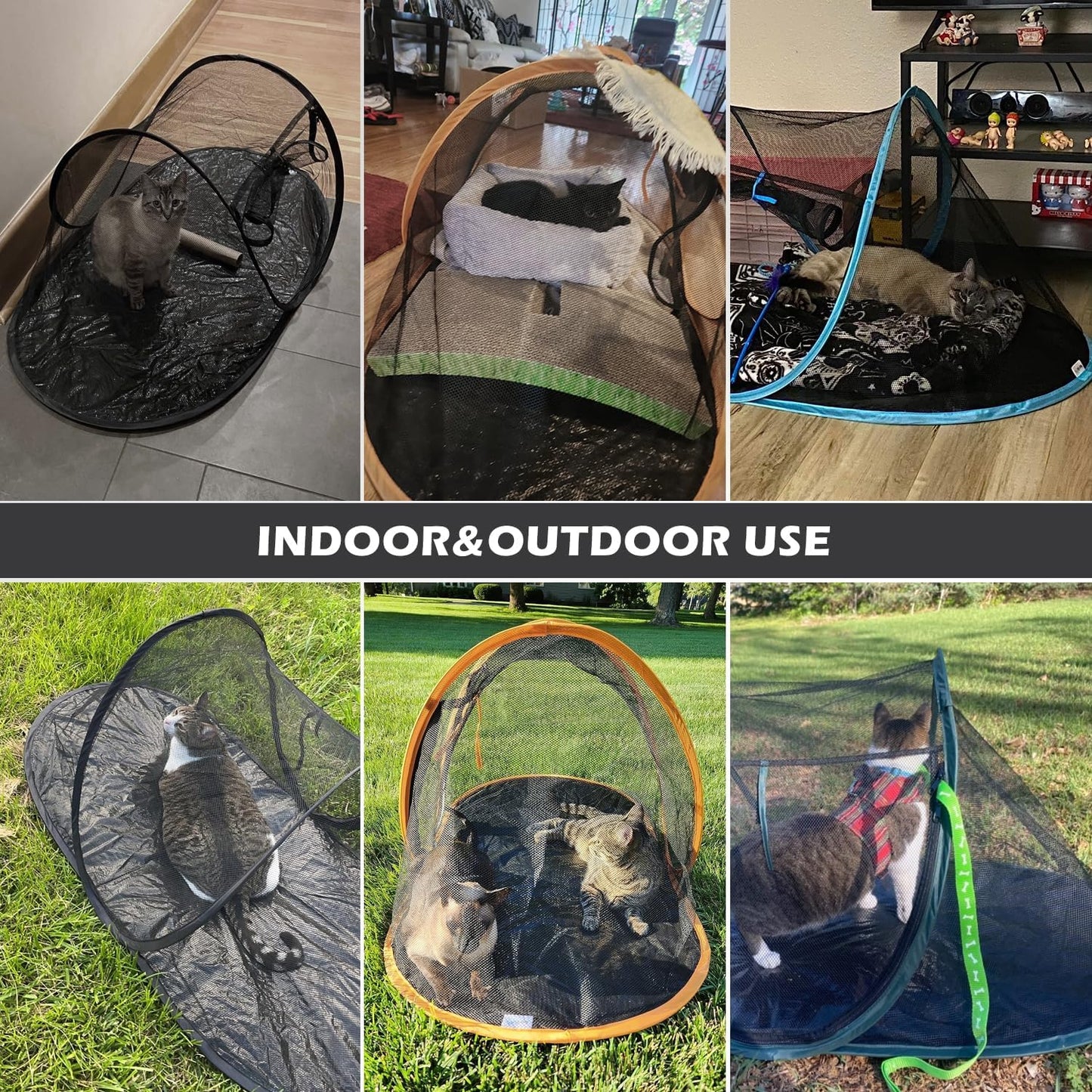 Cat Tent Outdoor, Pet Enclosure Tent Suitable for Cats and Small Animals, Indoor Playpen Portable Exercise Tent with Carry Bag(Dark Green)