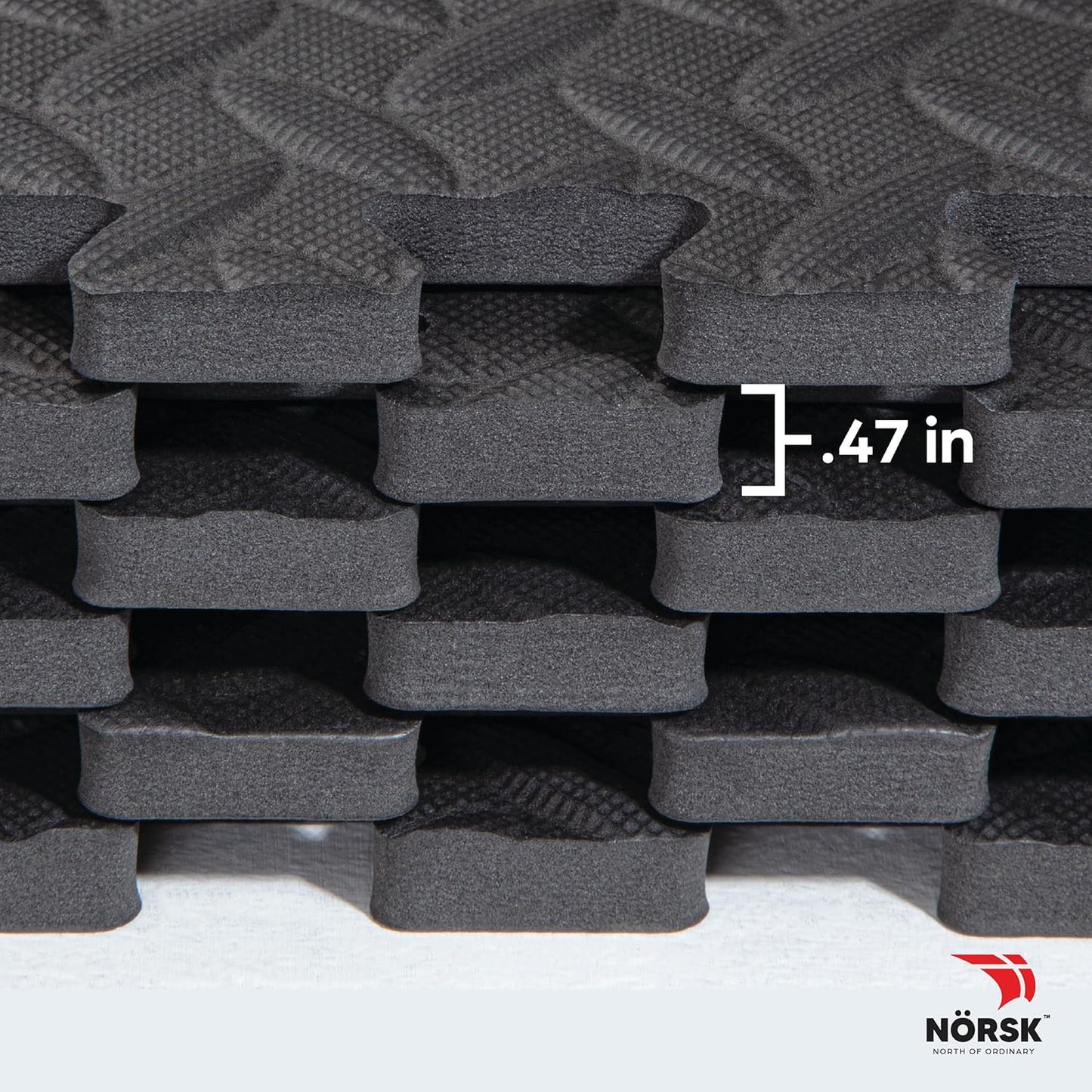 Norsk Foam Floor Gym Mats with Interlocking Tiles, .47" Thick, 24"x24", 30-Pack, 120 Square Feet, Diamond Plate Design, Grey