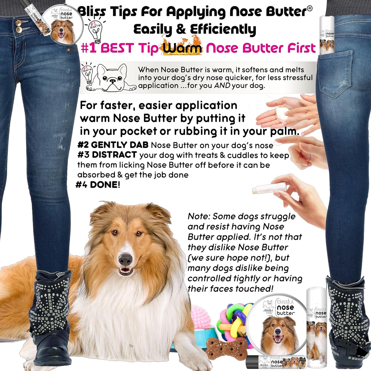 The Blissful Dog Collie Nose Butter for Dry, Cracked Skin, Lick-Safe Dog Nose Balm with Moisturizing Shea Butter, Almond, Olive, and Essential Oils, Pet Supplies, Uncented, 1 oz.