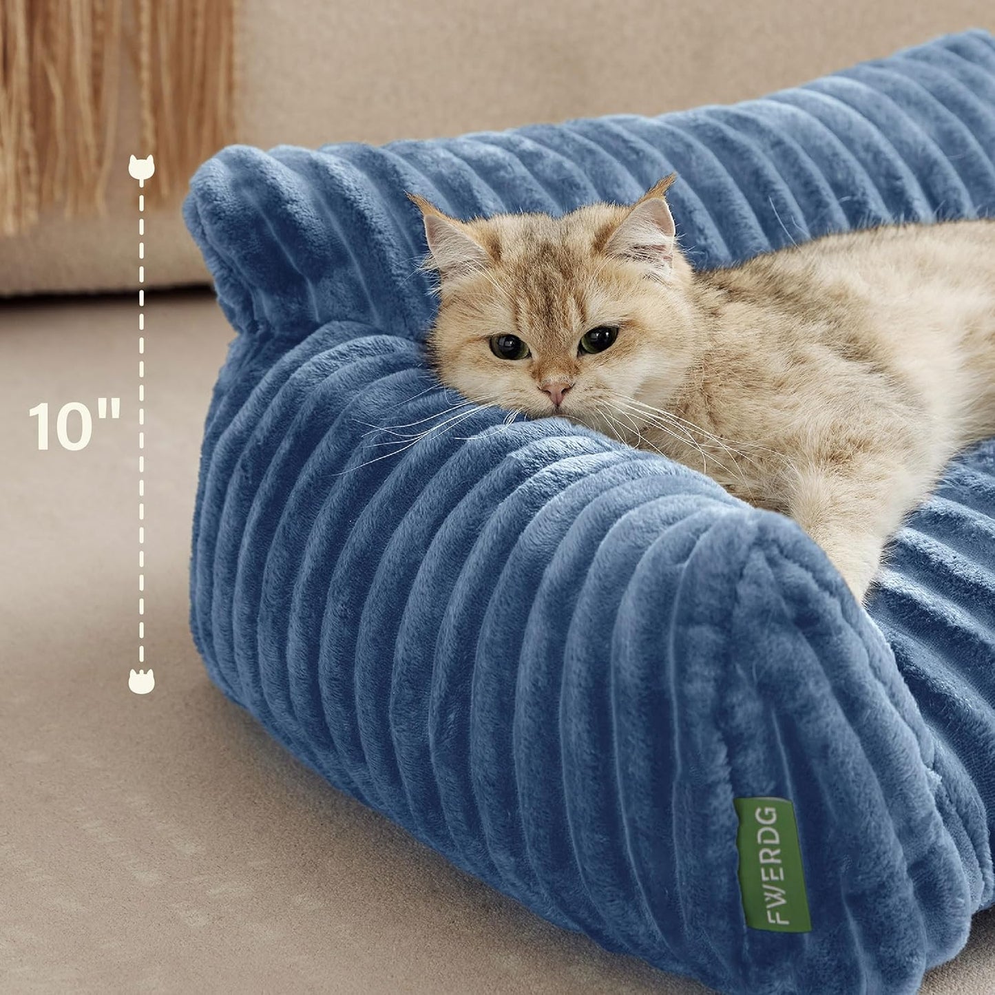 Cute Couch Bed for Pets, Supportive Cat Sofa for Indoor Cats, Small Dog Sofa Bed for Small Dogs, Blue, 24 inches