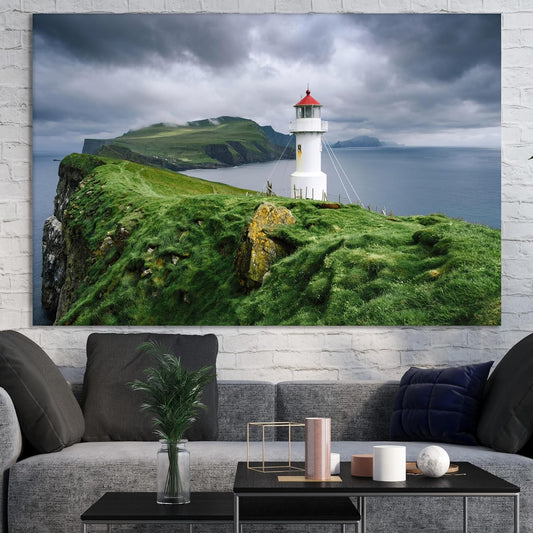 Nature Wall Art Prints - Ocean Forest Mountain Lake Canvas Landscapes - Small to Extra Large Living Room Bedroom Kitchen Bathroom Décor (Stormy Sky Lighthouse, 35L" x 53W")