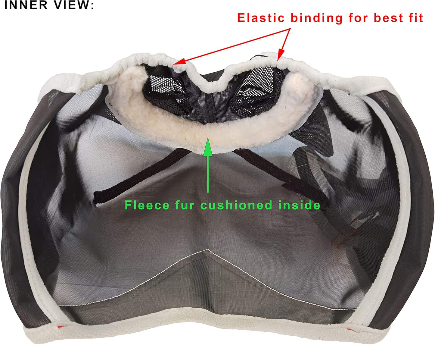 T TEKE Fine Mesh Horse Fly Mask w/No Ears, UV Blocking 3D Eye Visor with Extra Fleece Cushioned Forehead, Protection from Insect Pests