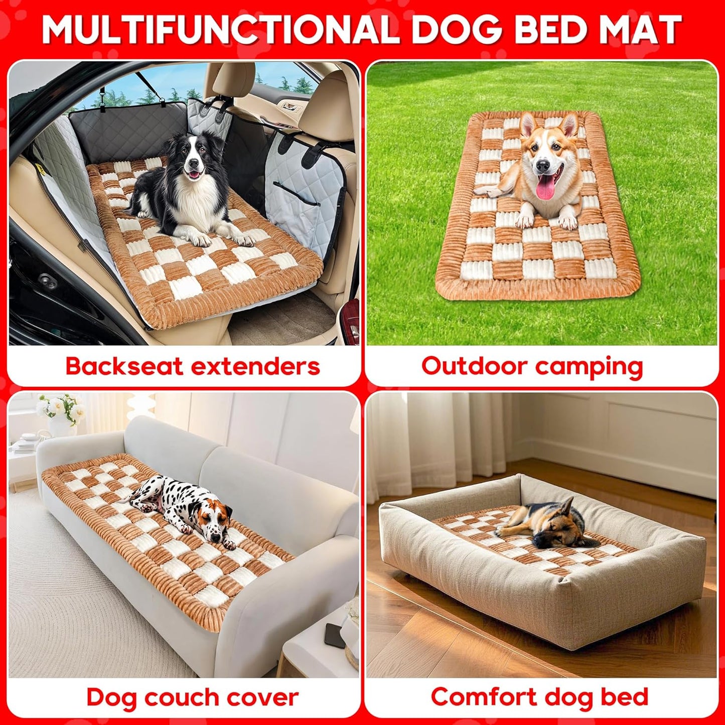 Dog Car Bed Mat, Non-Slip Backseat Extender Pet Blanket, Plaid Dog Bed for SUVs, Sedans & Trucks, Chew-Resistant Travel Pad for Dogs, Easy Clean & Scratch-Proof & Comfort (50"x24.6")