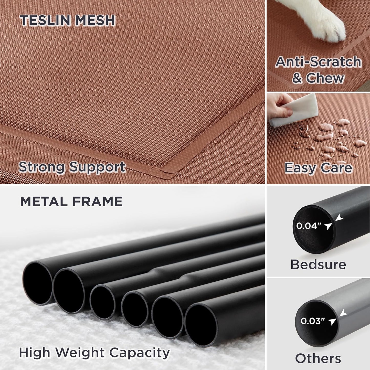 Bedsure Outdoor Elevated Dog Bed Medium Size Dog, Portable Indoor & Outdoor Cooling Raised Cot Pet Hammock Bed with Skid-Resistant Feet, Frame with Breathable Mesh, Terracotta, 43 inches