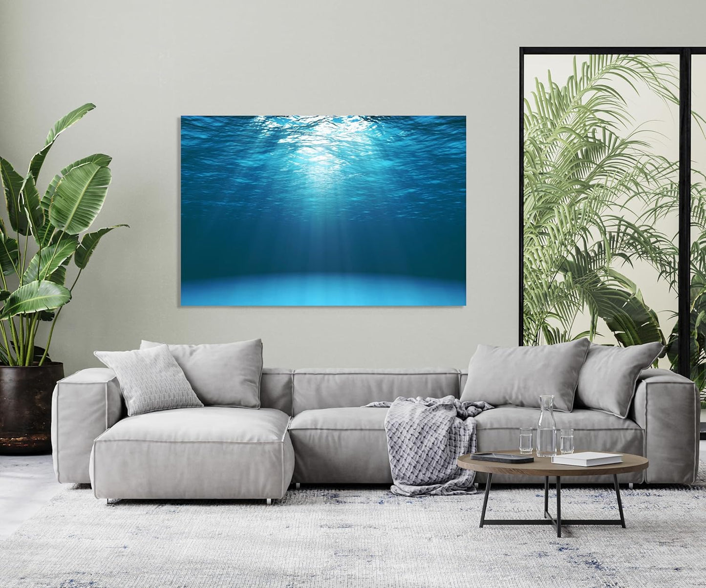 Nature Wall Art Prints - Ocean Forest Mountain Lake Canvas Landscapes - Small to Extra Large Living Room Bedroom Kitchen Bathroom Décor (Sun Rays Under Water, 24L" x 36W")
