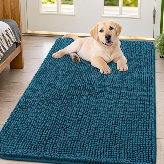 Smiry Dog Door Mat for Muddy Paws 47x32, Absorbs Moisture and Dirt Doormat, Non-Slip Washable Quick Dry Chenille Front Door Mat Indoor Entrance, Entryway Carpet for Inside Floor, Atlantic Blue