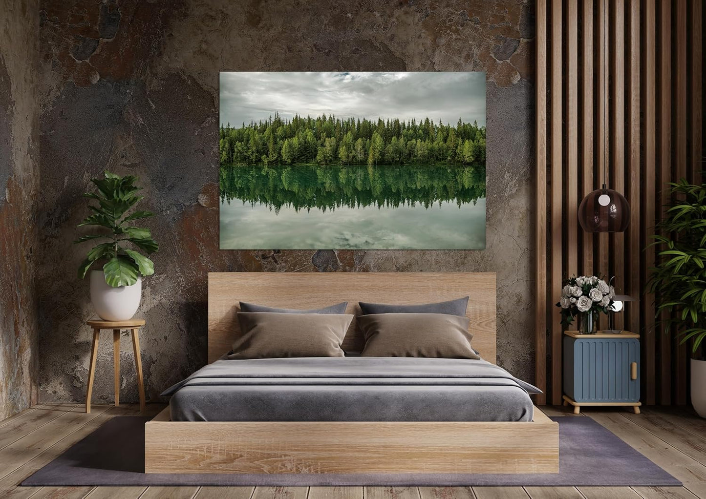 Nature Wall Art Prints - Ocean Forest Mountain Lake Canvas Landscapes - Small to Extra Large Living Room Bedroom Kitchen Bathroom Décor (Forest Reflection, 20L" x 30W")