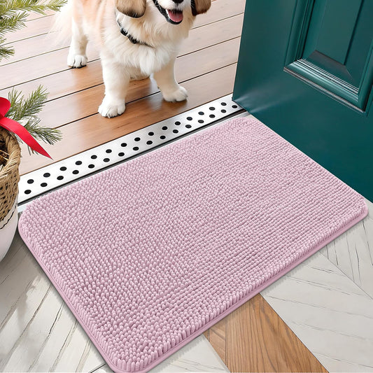 OLANLY Dog Door Mat for Muddy Paws 30x17, Absorbs Moisture and Dirt, Absorbent Non-Slip Washable Doormat, Quick Dry Chenille Mud Mat for Dogs, Entry Indoor Entryway Carpet for Inside Floor, Dusty Rose