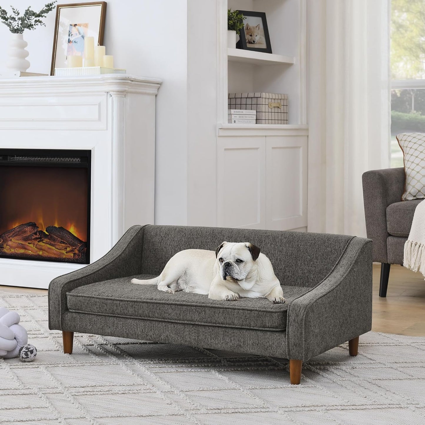 Dog Sofa Couch for Medium to Large Dogs, Durable Pet Sofa with Washable Fabric, Elevated Mini Dog Bed with Wooden Legs for Medium and Large Dogs, Dark Grey