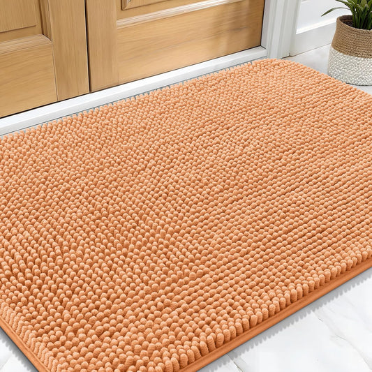 OLANLY Dog Door Mat for Muddy Paws 30x20, Absorbs Moisture and Dirt, Absorbent Non-Slip Washable Doormat, Quick Dry Chenille Mud Mat for Dogs, Entry Indoor Entryway Carpet for Inside Floor, Orange