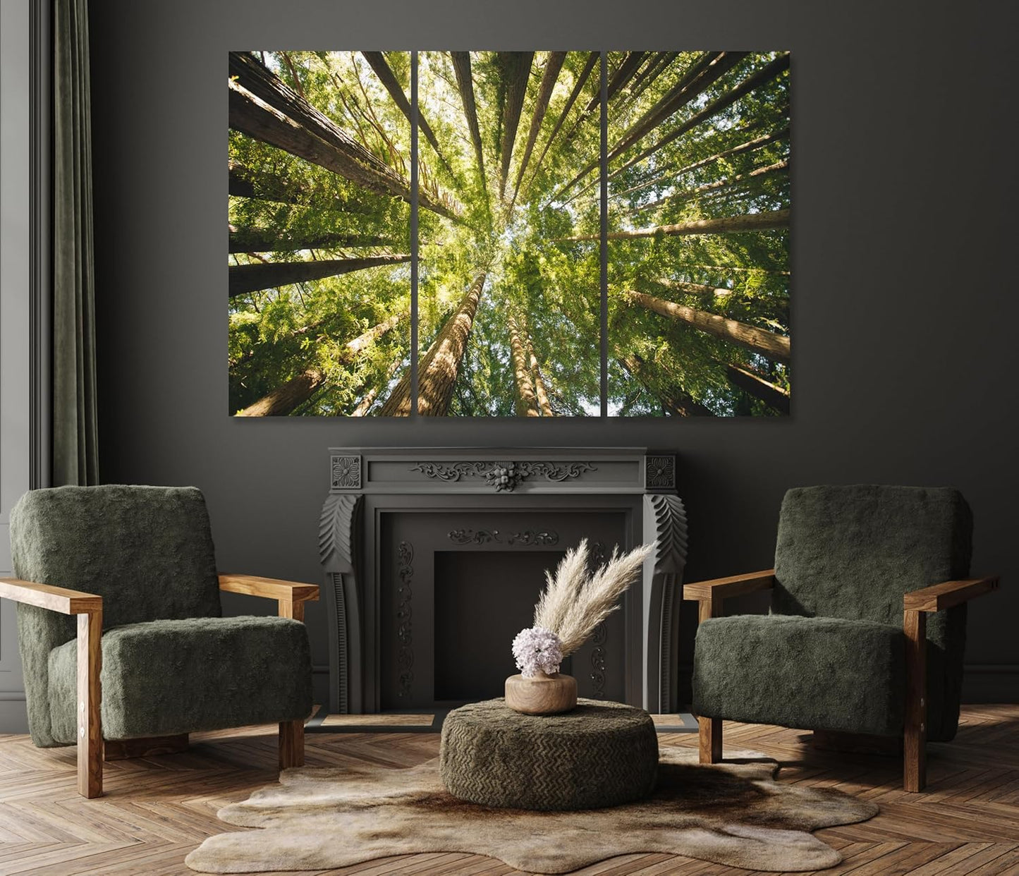 Nature Wall Art Prints - Ocean Forest Mountain Lake Canvas Landscapes - Small to Extra Large Living Room Bedroom Kitchen Bathroom Décor (Serenity in the Forest, 35L" x 53W" - 3 Panels)