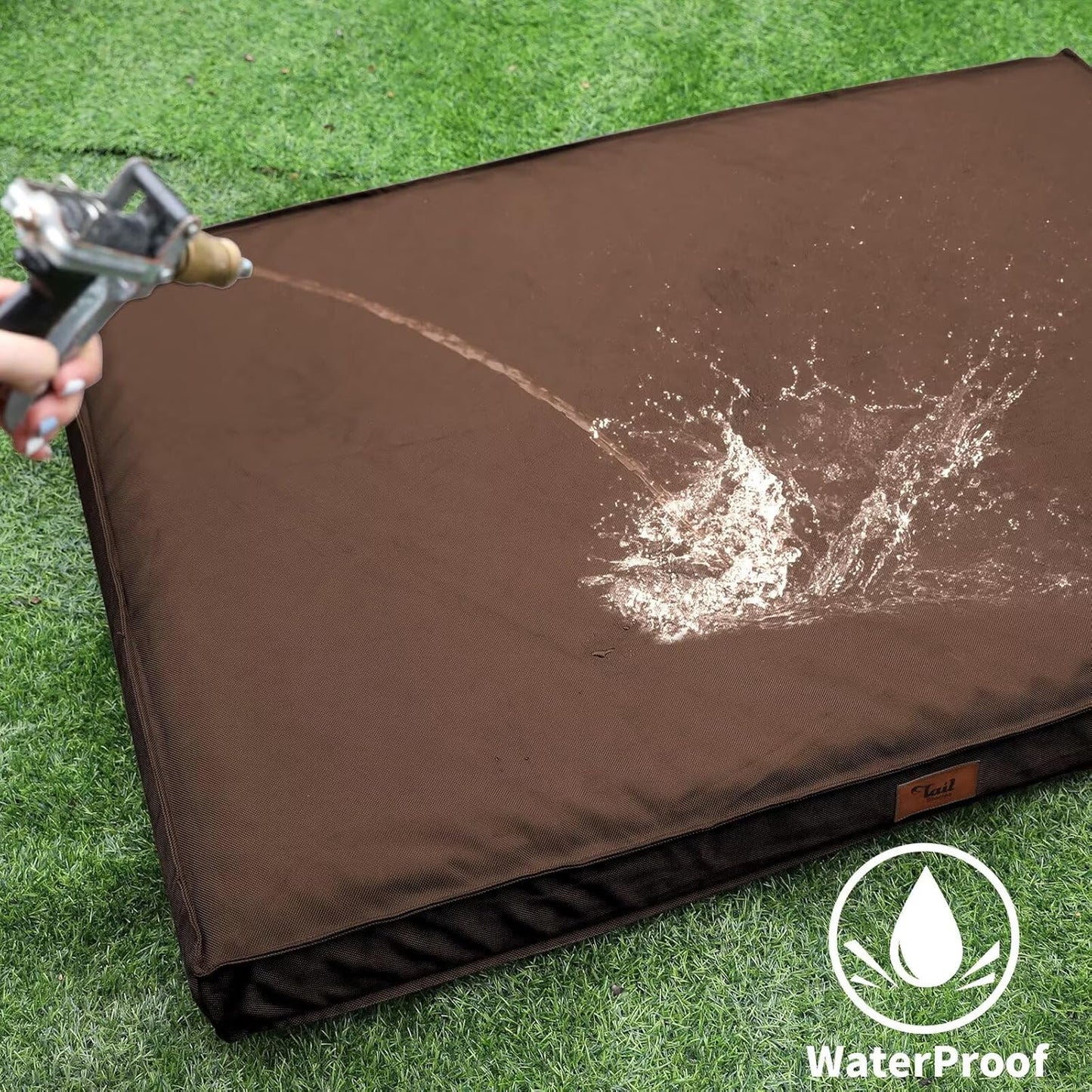 Outdoor Waterproof Dog Bed, Large Dog Bed for Large Size Dogs, Orthopedic Egg Foam Pet Bed with Washable and Removable Oxford Cover, Brown