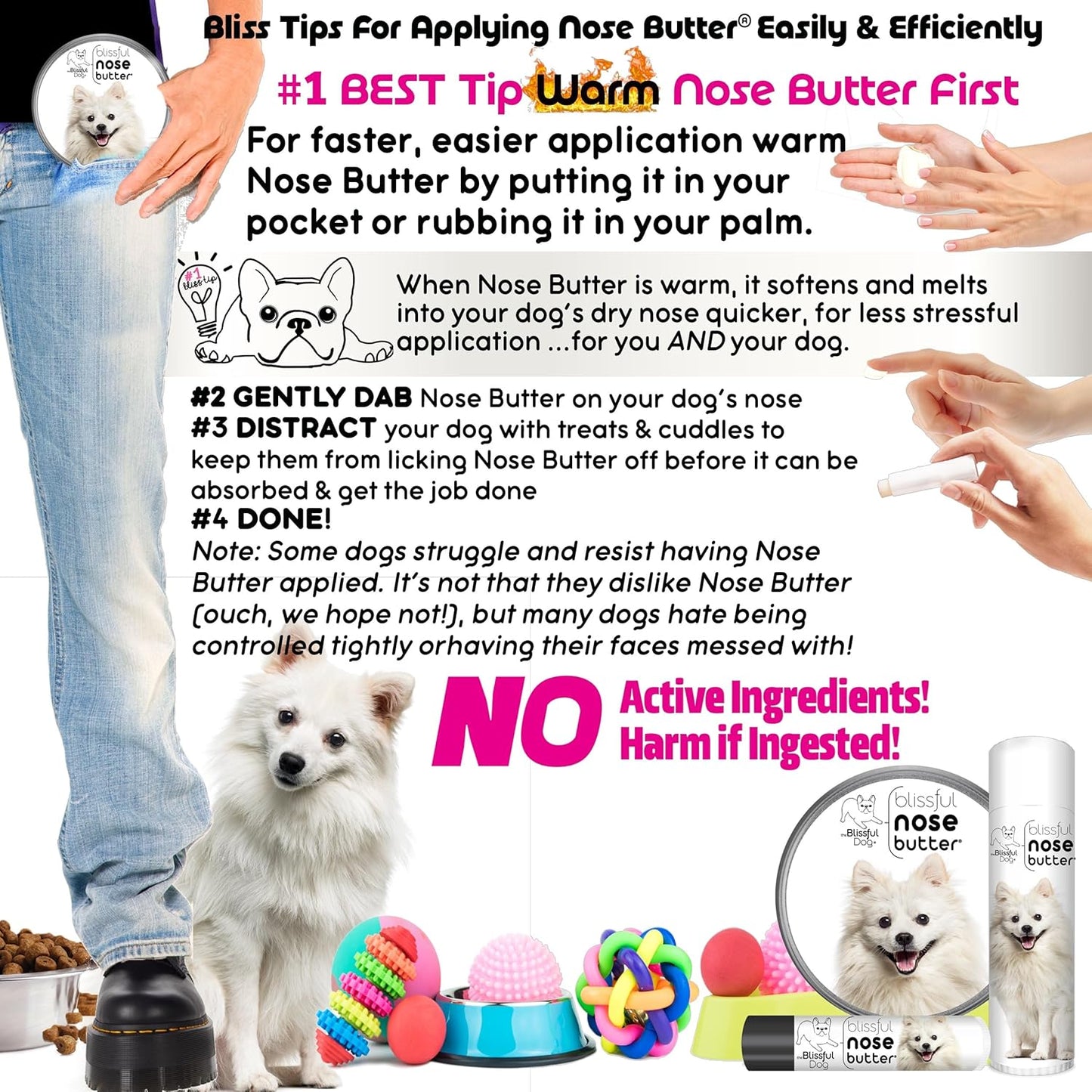 The Blissful Dog American Eskimo Nose Butter for Dry, Cracked Skin, Lick-Safe Dog Nose Balm with Moisturizing Shea Butter, Almond, Olive, and Essential Oils, Pet Supplies, Uncented, 0.15 oz.