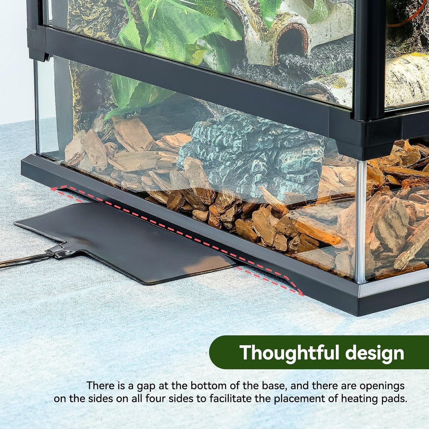 Glass Reptile Tank Front Opening Terrarium Suitable for Leopard Geckos, Snakes, Tree Frogs, Chameleons,Watertight Base, Ventilated Metal Mesh Top, Pre-Drilled Cable Holes 23.9x18x18''