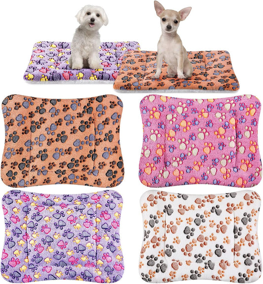 4 Pack Ultra Soft Dog Cat Bed Mat with Cute Prints Reversible Fleece Dog Crate Kennel Pad Cozy Washable Thickened Hamster Guinea Pig Pet Bed Mat for Small Animals(23 x 18 Inches,Vivid Color)