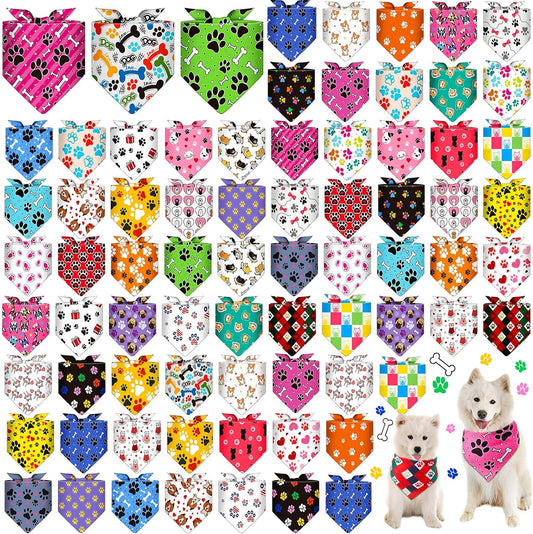 72 Pcs Paw Dog Bandanas Bulk Pet Triangle Scarf Cat Bibs Puppy Scarf Pet Bandanas for Puppy Cat Birthday Party Costume