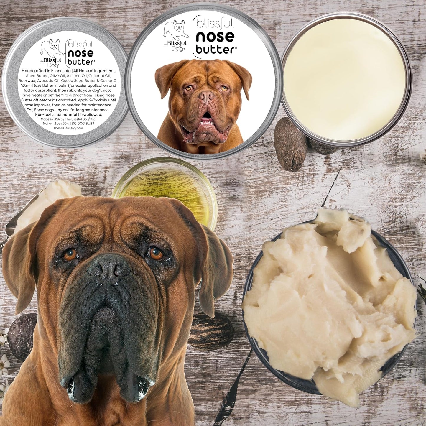 The Blissful Dog Dogue De Bordeaux Nose Butter, Versatile Dog Nose Balm for Dry Nose, Handcrafted Nose Moisturizer, Easy-to-Apply Dog Essentials, Unscented, 1 oz.