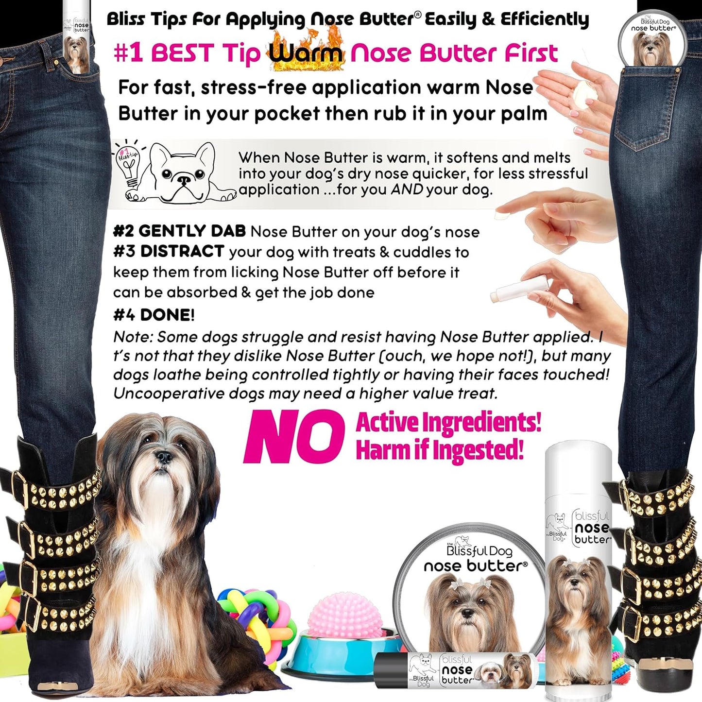 The Blissful Dog Lhasa Apso Nose Butter for Dry, Cracked Skin, Lick-Safe Dog Nose Balm with Moisturizing Shea Butter, Almond, Olive, and Essential Oils, Pet Supplies, Uncented, 8 oz.