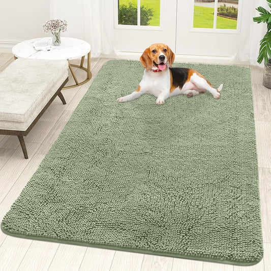 OLANLY Dog Door Mat for Muddy Paws 59x35, Absorbs Moisture and Dirt, Absorbent Non-Slip Washable Doormat, Quick Dry Chenille Mud Mat for Dogs, Entry Indoor Entryway Carpet for Inside Floor, Sage Green