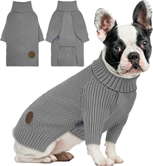 cyeollo Dog Sweater Warm Turtleneck Knitted Sweaters with Sleeve Winter Dog Clothes Sweaters for Dogs, Grey L
