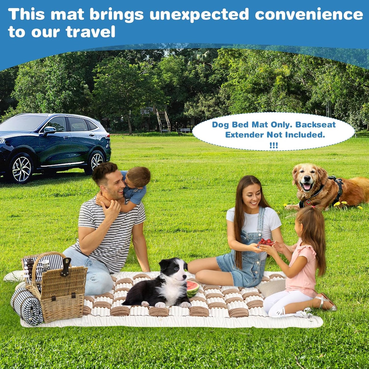 VClife Khaki Plaid Dog Car Bed Mat, Non-Slip Backseat Extender Pet Blanket, Washable Dog Bed Mat for SUVs, Sedans & Small Trucks, Portable Travel Pad for Dogs, Wear Resistant, Pet Friendly, 51"×23.6"