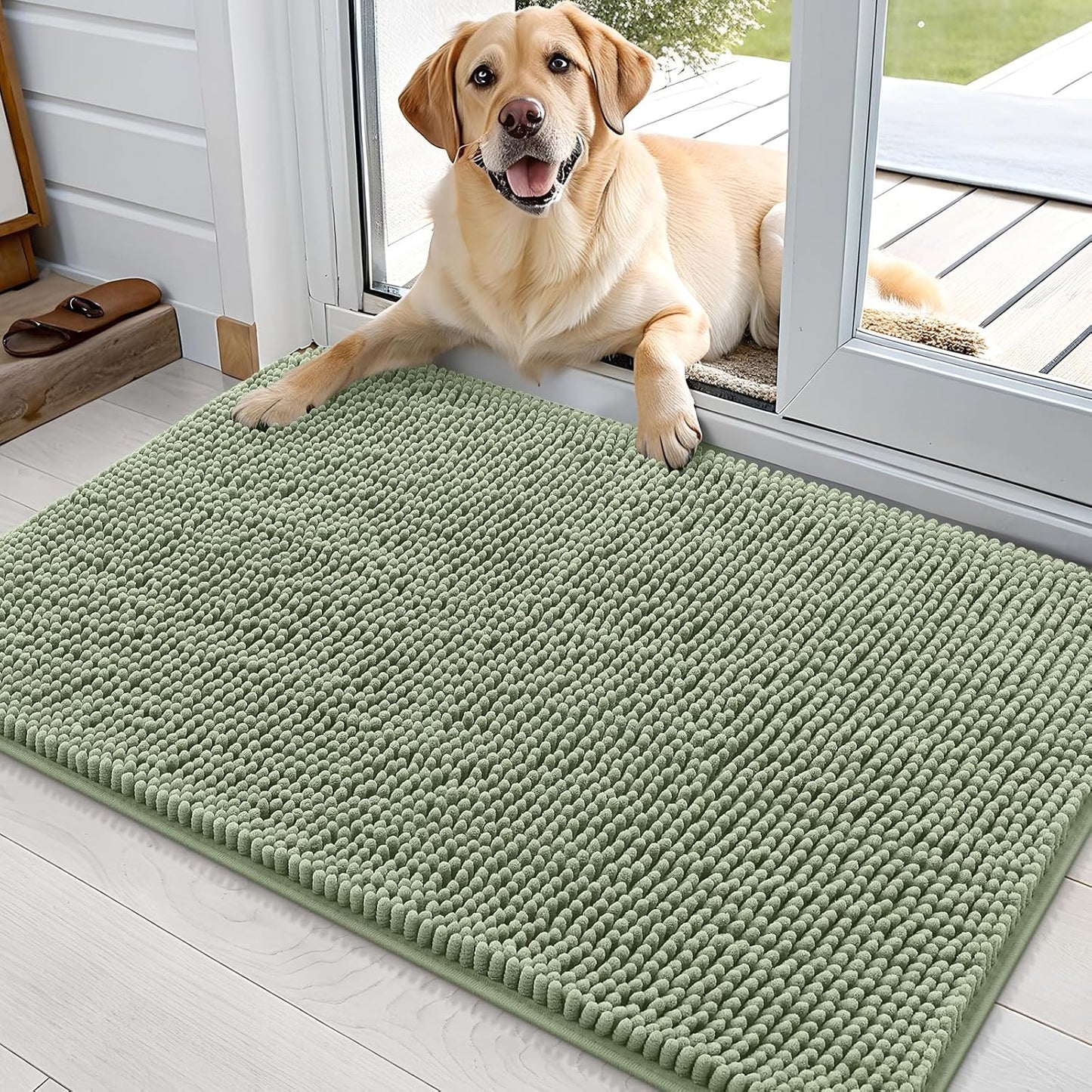 OLANLY Dog Door Mat for Muddy Paws 36x24, Absorbs Moisture and Dirt, Absorbent Non-Slip Washable Doormat, Quick Dry Chenille Mud Mat for Dogs, Entry Indoor Entryway Carpet for Inside Floor, Sage Green