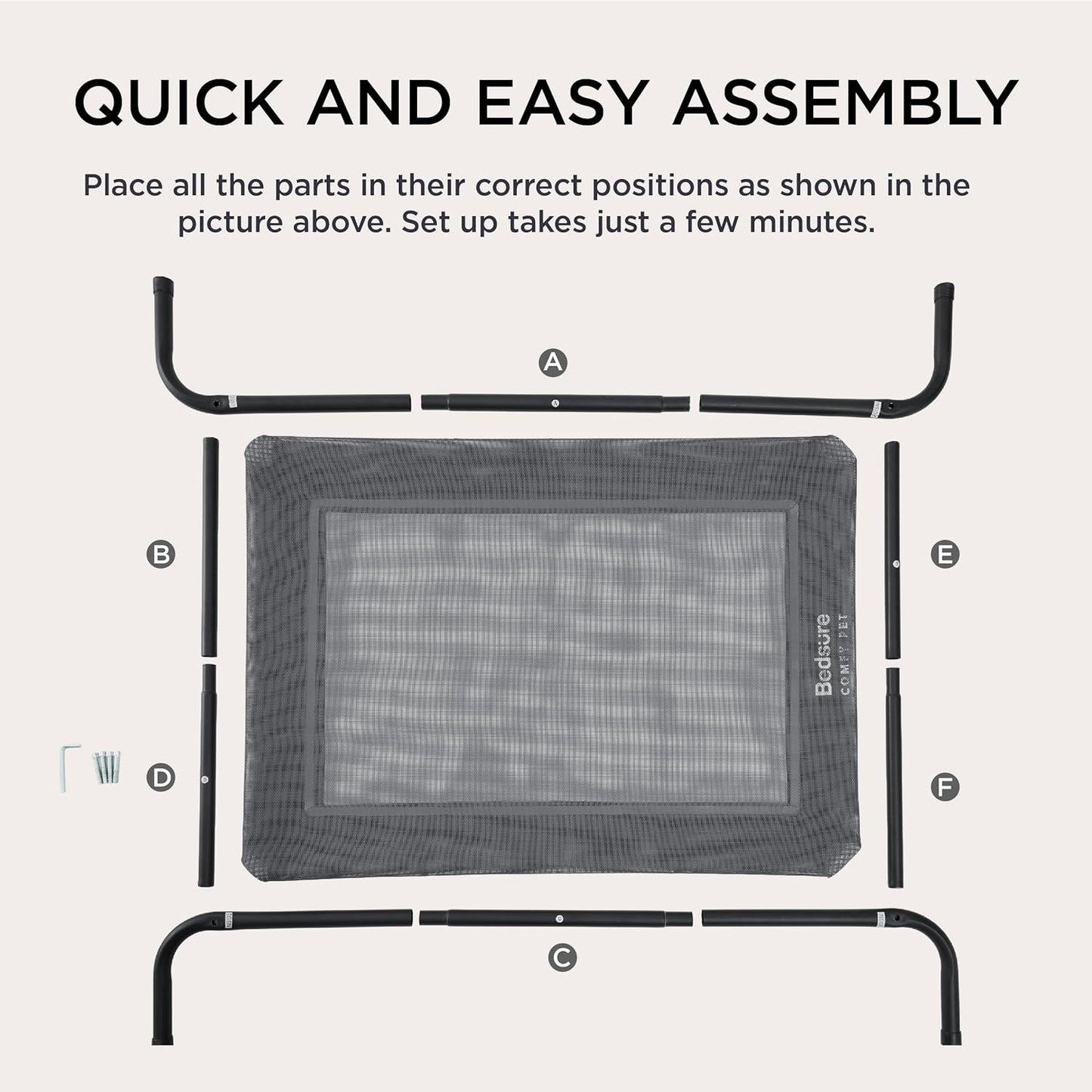 Bedsure Outdoor Elevated Dog Bed Large Sized Dog, Portable Indoor & Outdoor Cooling Raised Cot Pet Hammock Bed with Skid-Resistant Feet, Frame with Breathable Mesh, Grey, 49 inches