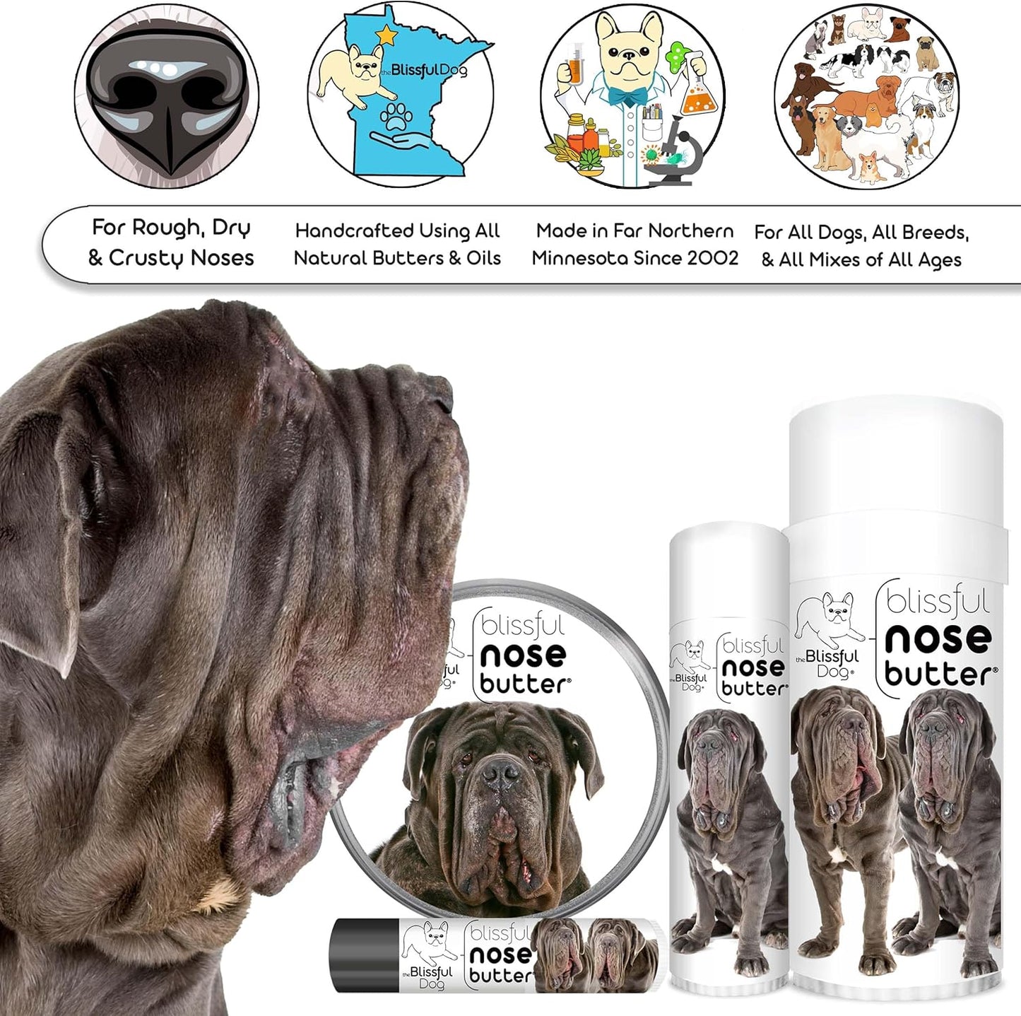 The Blissful Dog Neapolitan Mastiff Unscented Nose Butter - Dog Nose Butter, 16 Ounce