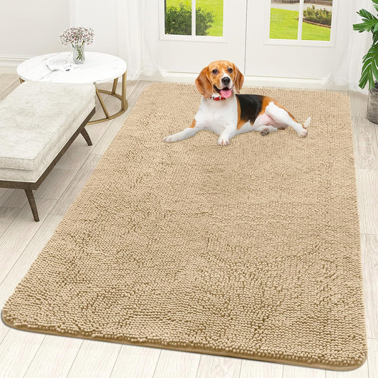 OLANLY Dog Door Mat for Muddy Paws 70x46, Absorbs Moisture and Dirt, Absorbent Non-Slip Washable Doormat, Quick Dry Chenille Mud Mat for Dogs, Entry Indoor Entryway Carpet for Inside Floor, Beige