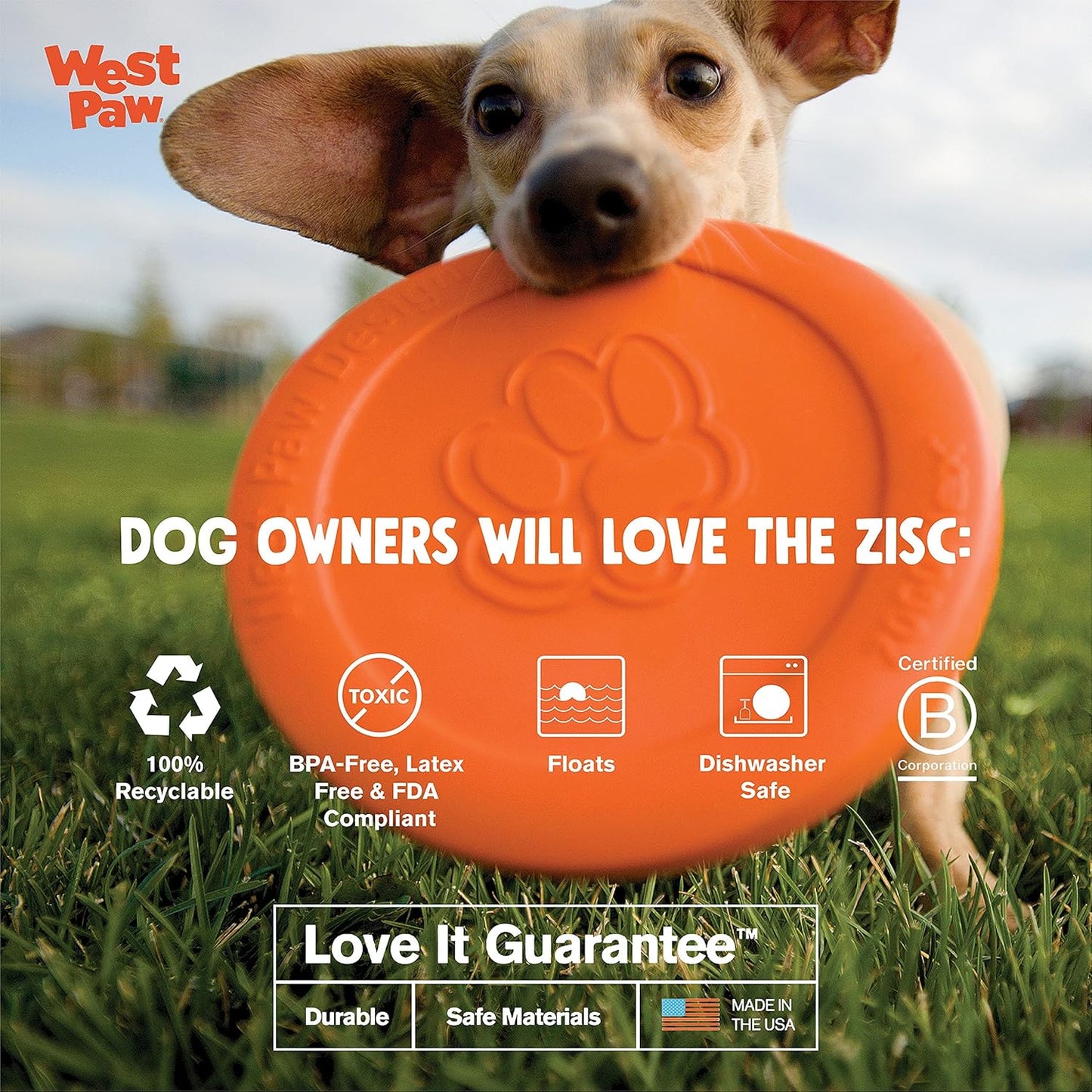WEST PAW Zogoflex Zisc Dog Flying Disc, High Flying Aerodynamic Disc for Dogs Puppy – Lightweight, Floatable Disc for Fetch, Tug of War, Catch, Play – Doubles as Food/Water Bowl, Small 6.5", Glow
