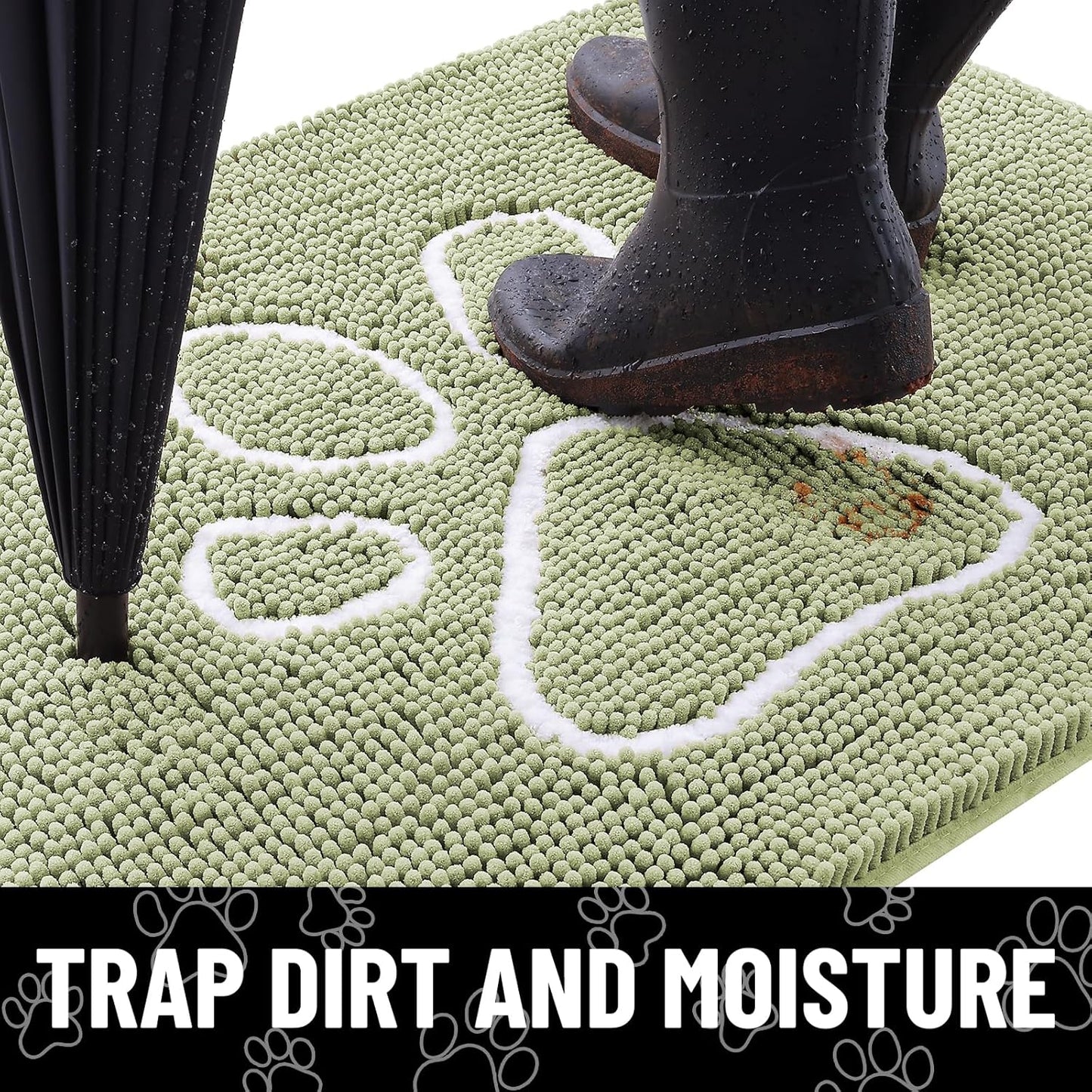 Smiry Dog Door Mat for Muddy Paws, Absorbent Dirt Trapper Non Slip Quick Dry Washable Chenille Mat for Mud Dogs, Entry Rug for Indoor and Outdoor (70x24 Inches, Sage Green)