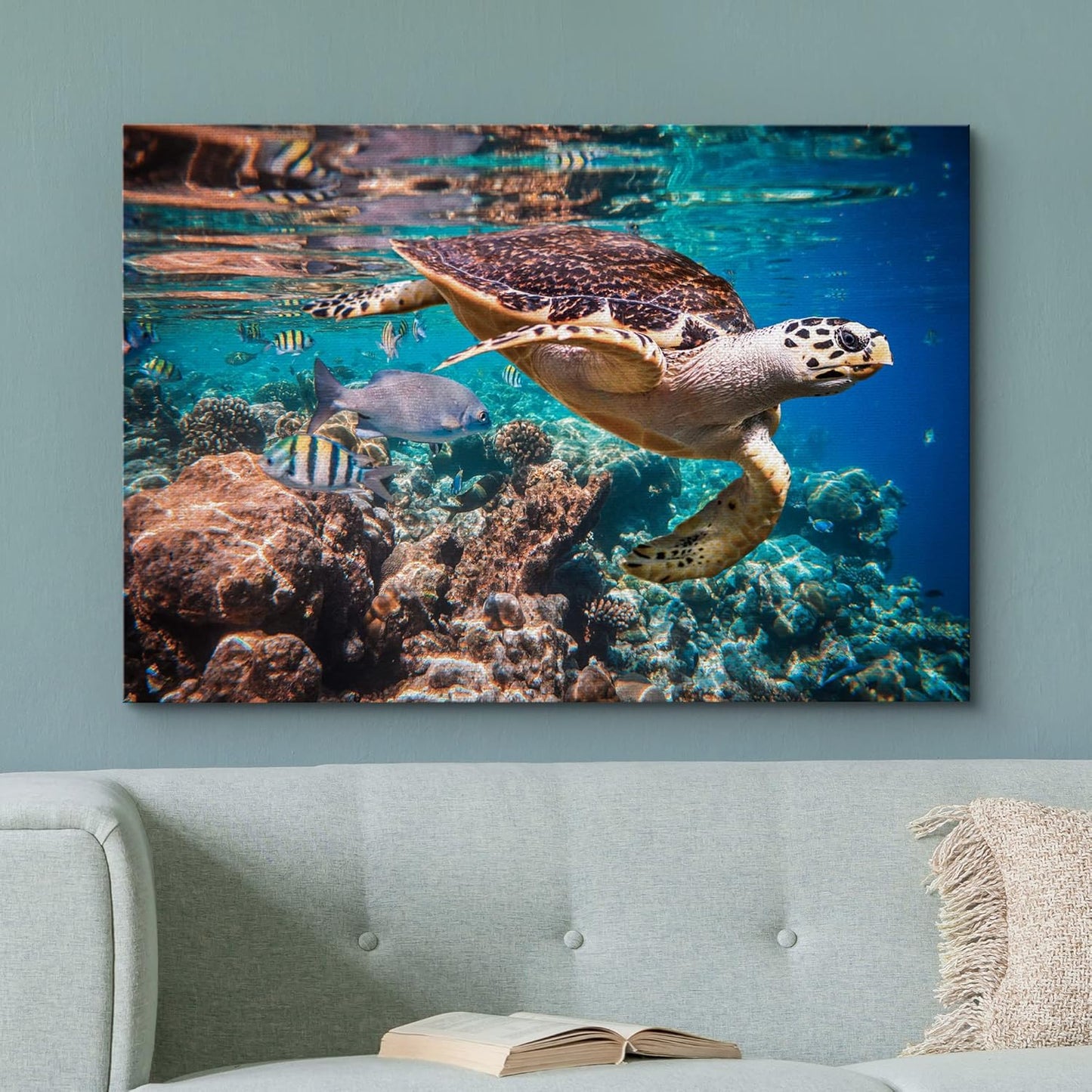 wall26 Canvas Print Wall Art Tropical Turtle Coral Reef Deep Sea Dive Nature Animals Photography Realism Rustic Scenic Landscape Wilderness Earth Colorful for Living Room, Bedroom, Office - 12"x18"