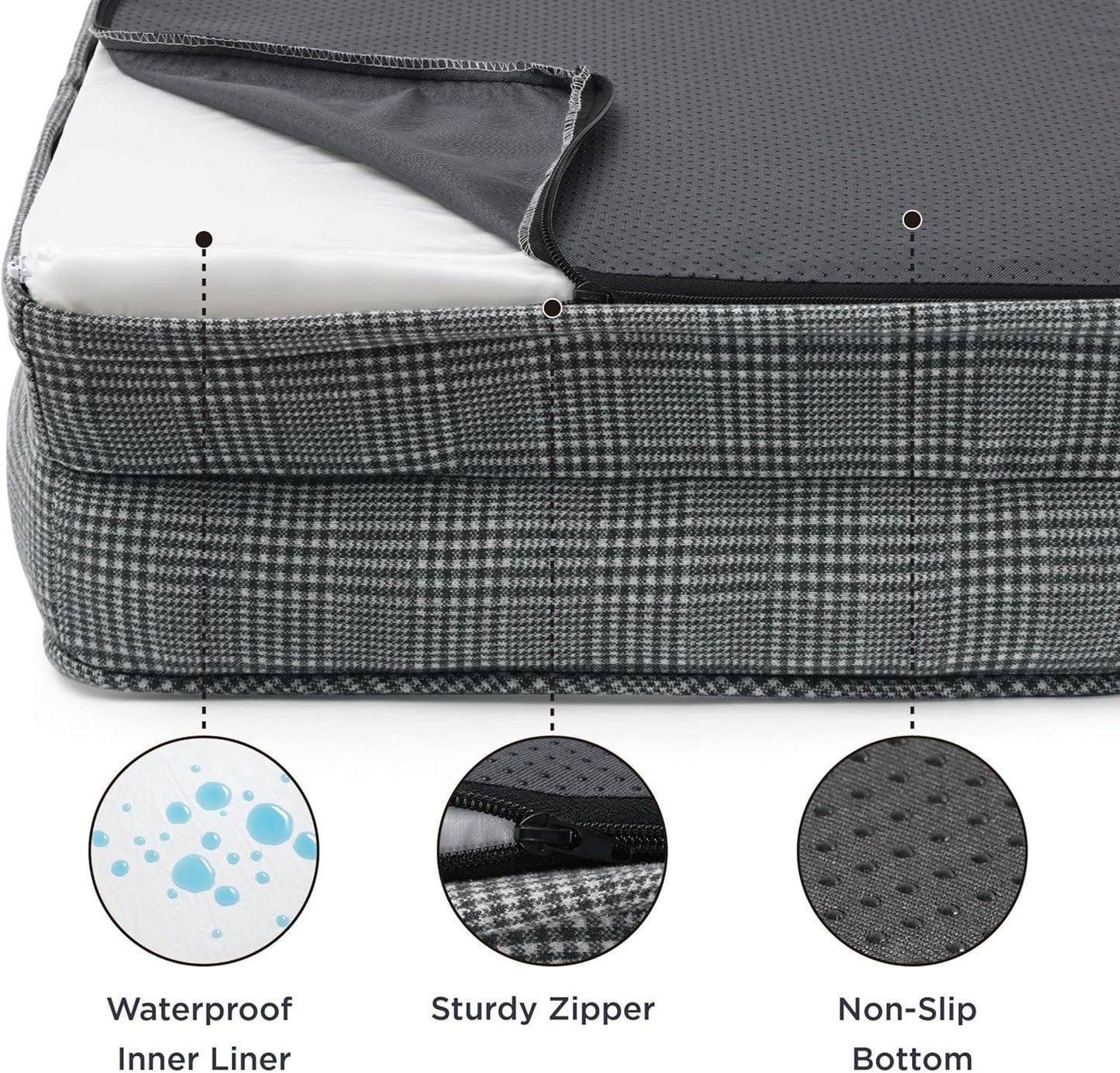Bedsure Orthopedic Dog Bed Medium Size Dogs - Washable Medium Dog Cat Bed Waterproof, Comfort Pet Couch Sofa with Washable Removable Cover, Pets Bed with Nonskid Bottom, Argyle Black-Checks, 28"