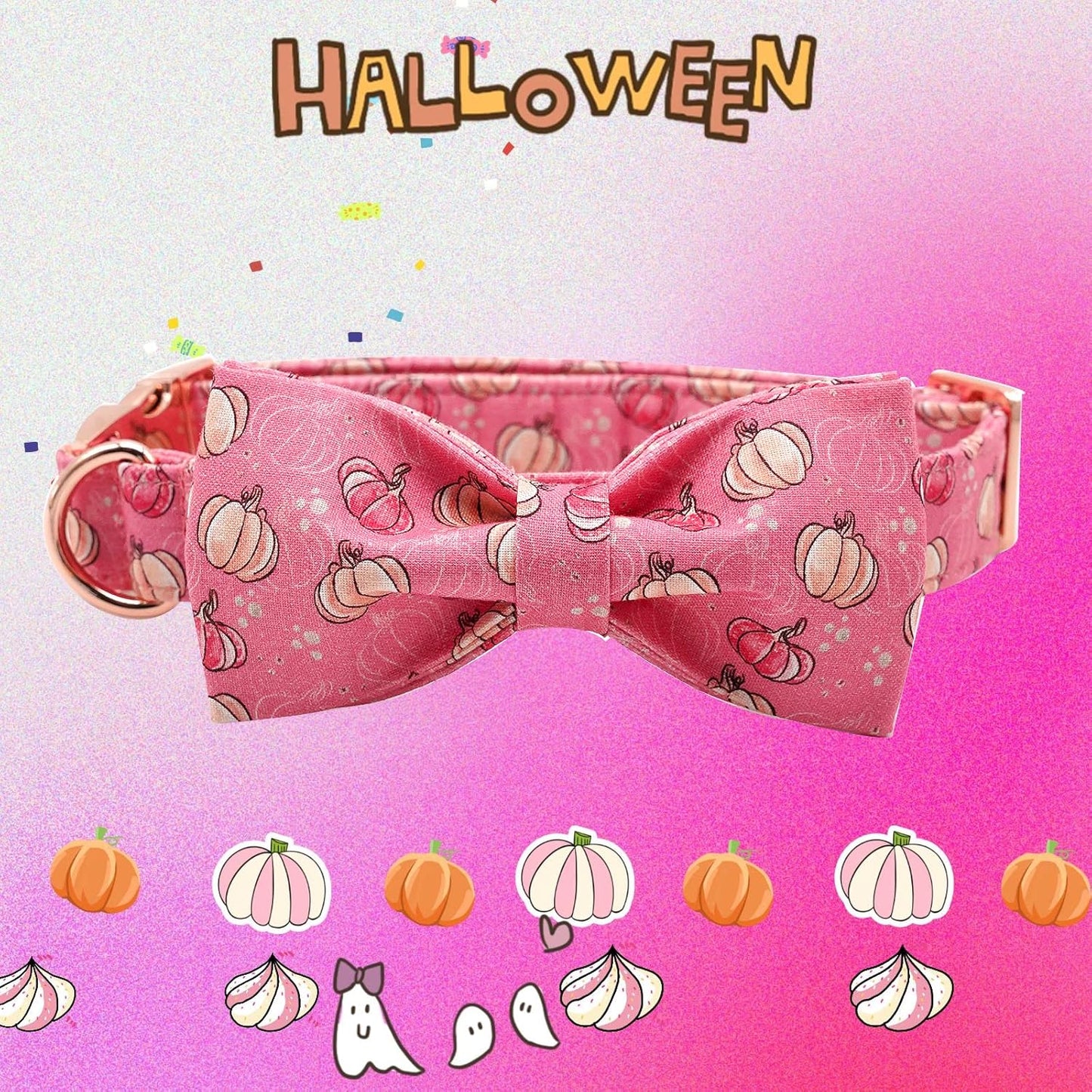 Elegant Little Tail Dog Collar with Bow, Adjustable Halloween Pumpkin Bowtie Collar for Small to Large Dogs