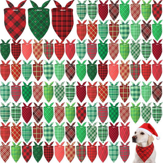 Abbylike 50 Pieces Christmas Plaid Dog Bandanas Bulk Xmas Bandanas for Dogs Triangle Kerchief Bibs Scarf Set for Christmas Pet Costume Accessories Decoration (31.5 x 21.7 x 21.7)