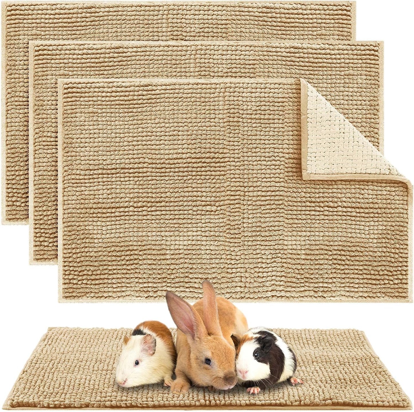 Amylove 4 Pcs Guinea Pig Cage Liner Guinea Pig Bedding Washable Fleece Pee Pads Reusable Small Animals Training Mat Small Animal Sleeping Bed for Bunny Hamster (Beige,16 x 24 Inch)